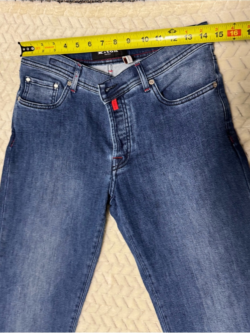 Kiton Denim Jeans in Medium Blue with Red Accents - Picture 12 of 16